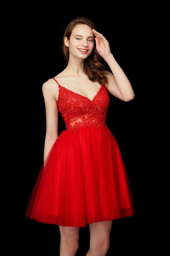 Angela & Alison - 72018 Lace Plunging V-neck Tulle A-line Dress Cocktail Dresses 3 Angela & Alison - 72018 Lace Plunging V-neck Tulle A-line Dress Cocktail Dresses