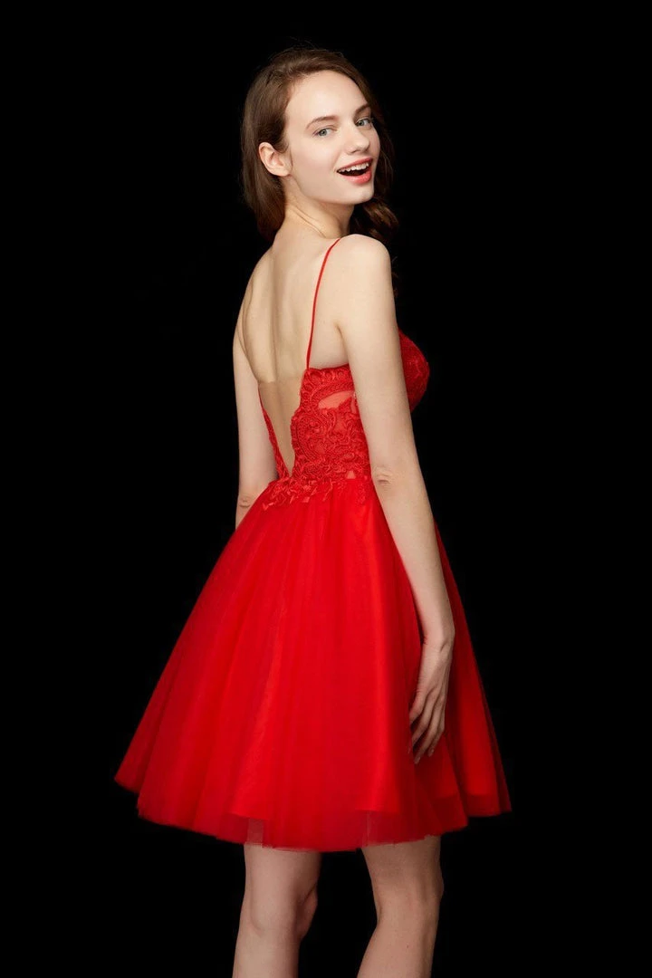 Angela & Alison - 72018 Lace Plunging V-neck Tulle A-line Dress Cocktail Dresses 4 Angela & Alison - 72018 Lace Plunging V-neck Tulle A-line Dress Cocktail Dresses