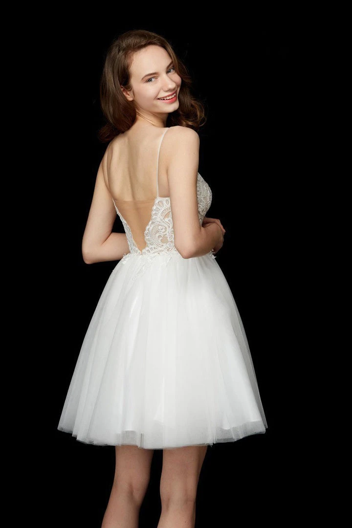 Angela & Alison - 72018 Lace Plunging V-neck Tulle A-line Dress Cocktail Dresses 6 Angela & Alison - 72018 Lace Plunging V-neck Tulle A-line Dress Cocktail Dresses