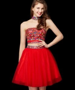 Angela & Alison - 72022 Embroidered Two-Piece Tulle Dress