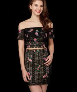 Cocktail Dresses Angela & Alison - 72027 Two Piece Floral Lace Embroidered Dress