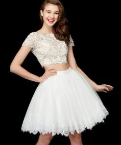 Angela & Alison - 72033 Two Piece Bejeweled Lace Bateau Dress Cocktail Dresses