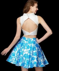 Angela & Alison - 72035 Two Piece Satin Floral Printed A-line Dress Cocktail Dresses