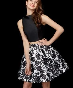 Angela & Alison - 72035 Two Piece Satin Floral Printed A-line Dress Cocktail Dresses