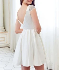 Angela & Alison - 72047 Beaded Cap Sleeves Plunging Cocktail Dress Cocktail Dresses