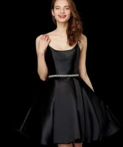 Angela & Alison - 72048 Scoop Beaded Waist A Line Cocktail Dress Cocktail Dresses