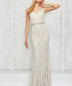 Angela & Alison - 771018 Full Lace Overlay Sheer Open Back Long Prom Dress Formal Gowns