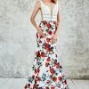 Formal Gowns Angela & Alison - 771030 Floral Print V-Neck Cutout Long Evening Gown