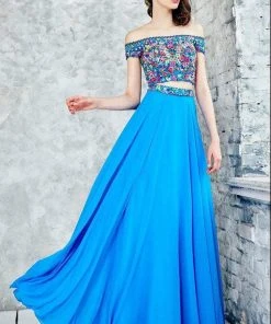 Formal Gowns Angela & Alison - 771032 Off Shoulder Floral Top Two Piece Dress