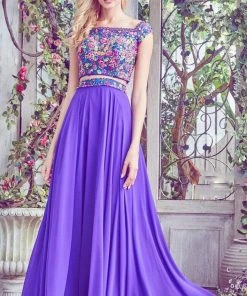 Formal Gowns Angela & Alison - 771032 Off Shoulder Floral Top Two Piece Dress