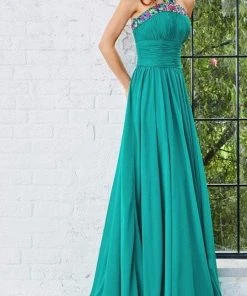 Formal Gowns Angela & Alison - 771044 Halter Style Multi-Color Floral Strap Long Gown