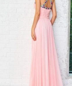 Formal Gowns Angela & Alison - 771044 Halter Style Multi-Color Floral Strap Long Gown