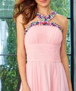 Formal Gowns Angela & Alison - 771044 Halter Style Multi-Color Floral Strap Long Gown