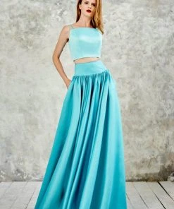Formal Gowns Angela & Alison - 771078 Lustrous Two Piece Long Pleated Evening Gown