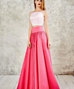 Formal Gowns Angela & Alison - 771078 Lustrous Two Piece Long Pleated Evening Gown