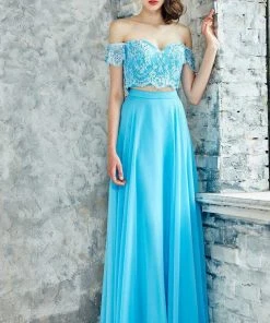 Formal Gowns Angela & Alison - 771104 Lace Off The Shoulder Two-Piece Dress