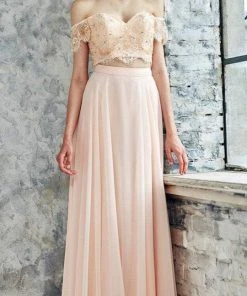 Formal Gowns Angela & Alison - 771104 Lace Off The Shoulder Two-Piece Dress