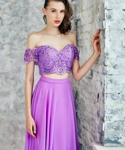 Formal Gowns Angela & Alison - 771104 Lace Off The Shoulder Two-Piece Dress