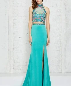 Formal Gowns Angela & Alison - 771124 Floral Embroidered Halter Two-piece Dress