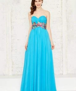 Angela & Alison - 771143 Strapless Multi-colored Embroidered Ruched Sweetheart Chiffon Dress Formal Gowns