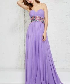Angela & Alison - 771143 Strapless Multi-colored Embroidered Ruched Sweetheart Chiffon Dress Formal Gowns