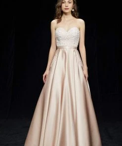 Angela & Alison - 81001 Strapless Bead Festooned Lustrous Ballgown