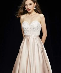 Angela & Alison - 81001 Strapless Bead Festooned Lustrous Ballgown