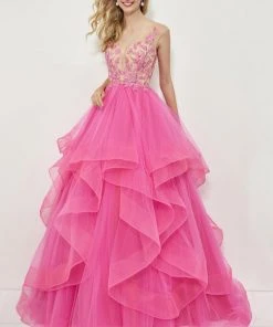 Angela & Alison - 81004 Cap Sleeve Low Floral Embroidered Ballgown Formal Gowns