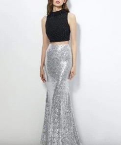 Angela & Alison - 81026 Two-Piece Fold Over High Neck Glitter Gown