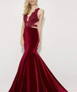 Angela & Alison - 81036 Strappy Lace Fitted Trumpet Dress