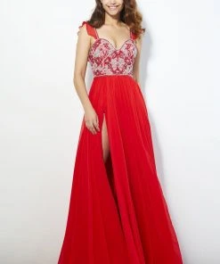 Formal Gowns Angela & Alison - 81037 Sequined Evening Dress With Slit