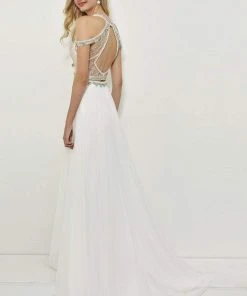 Angela & Alison - 81043 Two Piece Embellished Halter Gown Formal Gowns