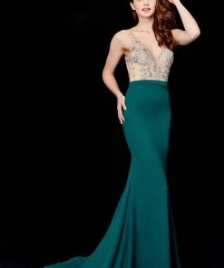 Formal Gowns Angela & Alison - 81047 Crystal Embellished Plunging Mermaid Gown