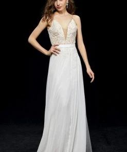 Formal Gowns Angela & Alison - 81066 Lace Deep V-neck A-line Dress