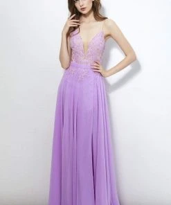 Formal Gowns Angela & Alison - 81066 Lace Deep V-neck A-line Dress