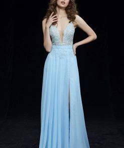 Formal Gowns Angela & Alison - 81066 Lace Deep V-neck A-line Dress