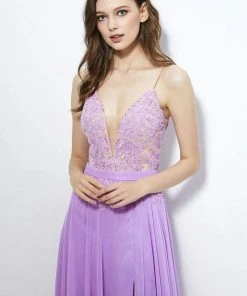 Formal Gowns Angela & Alison - 81066 Lace Deep V-neck A-line Dress