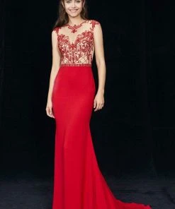 Angela & Alison - 81076 Embellished Illusion Jewel Trumpet Dress Formal Gowns 14 Angela & Alison - 81076 Embellished Illusion Jewel Trumpet Dress Formal Gowns