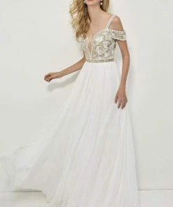 Formal Gowns Angela & Alison - 81081 Embellished Deep V-neck A-line Dress