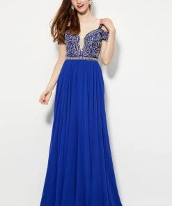 Formal Gowns Angela & Alison - 81081 Embellished Deep V-neck A-line Dress