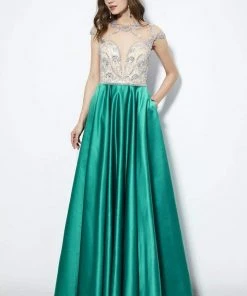 Angela & Alison - 81083 Bejeweled Illusion Jewel A-line Dress Formal Gowns