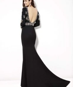 Formal Gowns Angela & Alison - 81093 Bedazzled Deep V-neck Trumpet Dress