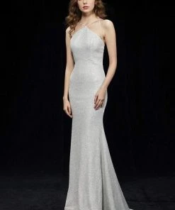 Angela & Alison - 81121 Halter Neck Fitted Gown Formal Gowns