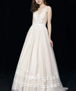 Angela & Alison - 81133 Sleeveless V-neck Embellished Ballgown Formal Gowns