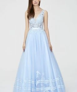 Angela & Alison - 81133 Sleeveless V-neck Embellished Ballgown Formal Gowns