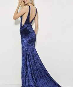 Formal Gowns Angela & Alison - 81141 Deep Neckline And Sides Mermaid Gown