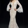 Angela & Alison - 81142 Long Bell Sleeves Fitted Lace Gown Formal Gowns