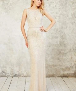Formal Gowns Angela & Alison - 971140 Bateau Neck Beaded Evening Gown