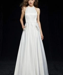Formal Gowns Angela & Alison High Halter Neckline A-line Gown 81149 - 1 Pc Ivory In Size 8 Available
