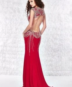 Angela & Alison - Jeweled Trumpet Dress 61171 - 1 Pc Hot Red In Size 6 Available Formal Gowns